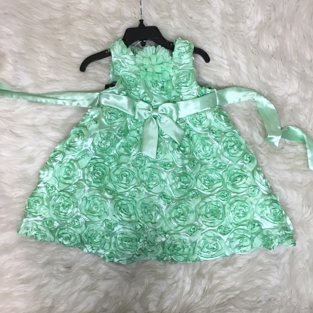 Rose floral turquoise floral dress with bow